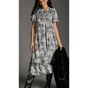 English Factory Short-Sleeve Smocked Tiered Midi Dress S Maxi Dress Flowy
